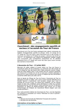 CP - Courchevel : des engagements sportifs et sociaux à l'occasion du Tour de France