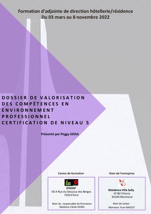 Dossier De Valorisation  - Diplôme Adjointe de Direction Hôtellerie & Restauration