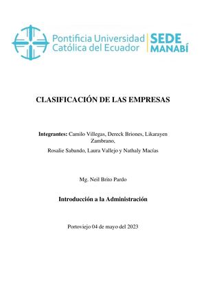 Clasificación De Las Empresas