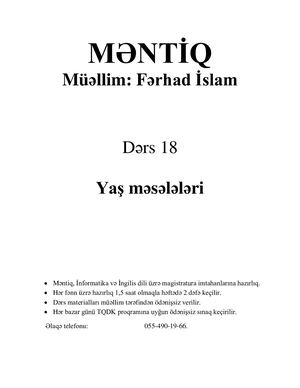 18 Yaş Məsələləri