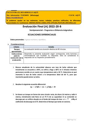 Evaluación Final Ecuaciones Diferenciales 2022 IIB