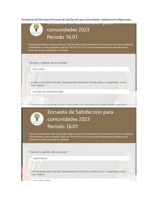 Pantallazos Del Formulario Encuesta De Satisfacción Para Comunidades