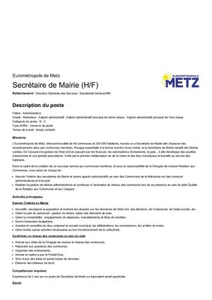 Secrétaire De Mairie (H F)
