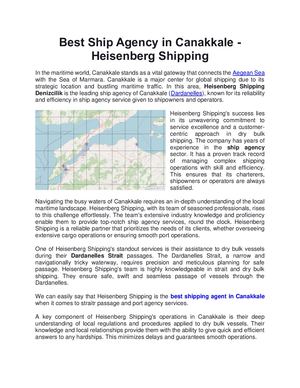 Best Ship Agency In Canakkale Heisenberg Shipping
