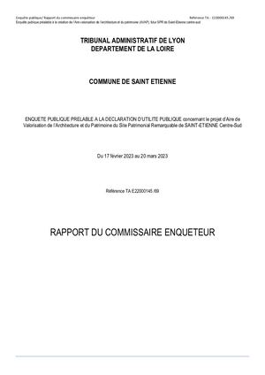 Rapport commissaire enquêteur AVAP SPR Saint-Etienne sud
