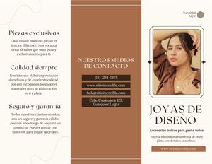 Folleto Tríptico Joyería Minimalista Beige Marrón