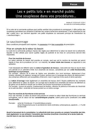 Focus Les Petits Lots En Marché Public