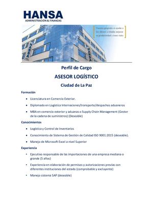 Asesor Logistico Hansa Mayo 2023