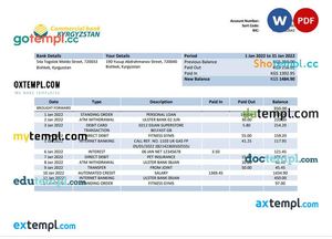 Kyrgyzstan Commercial Bank statement template in Word and PDF format