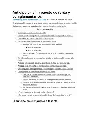 Anticipo En El Impuesto De Renta Y Complementarios