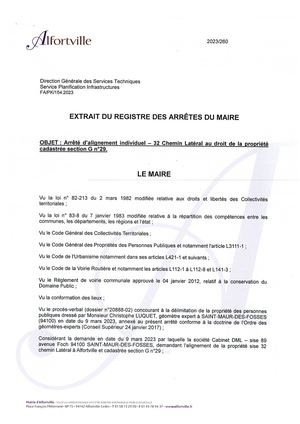 2023 260 Arrêté Arrêté D'alignement Individuel 32 Chemin Latéral