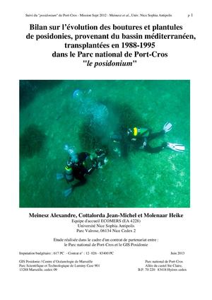 Bilan sur l'évolution des boutures et plantules de posidonies, provenant du bassin méditerranéen, transplantées en 1988-1995 dans le Parc national de Port-Cros "le posidonium"