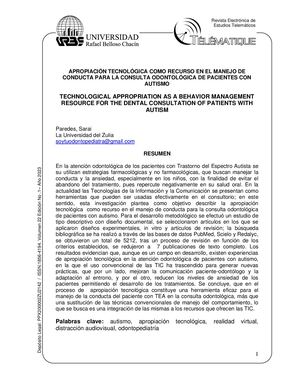 Atmc Apropiación Tecnológica Como Recurso En El Manejo De Conducta Para La Consult Odontológica De Pacientes Con Autismo