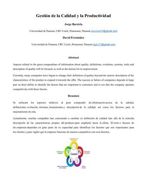 Gestión De La Calidad Y La Productividad