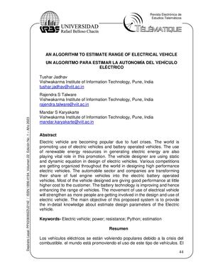 Eev An Algorithm To Estimate Range Of Electrical Vehicle