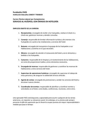 Servicio Al Huésped, Con ÉNfasis En Hotelería Competencias 2024