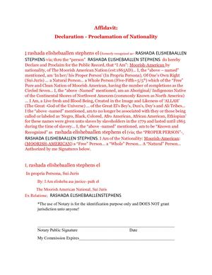 Affidavit Declaration Proclamation Of Nationality