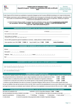 Formulaire Aide Bio Fond Urgence
