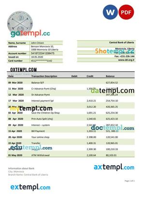 Liberia Central Bank of Liberia bank account closure reference letter template in Word and PDF format