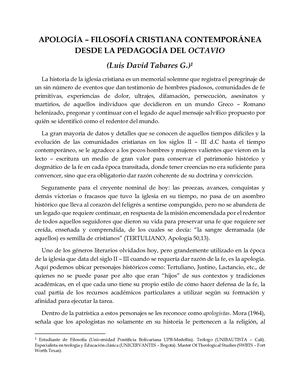 Apología (Filosofía Cristiana) Contemporánea Desde La Pedagogía Del Octavio