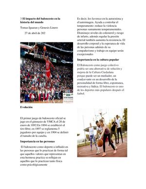 El Impacto Del Baloncesto En La Historia Del Mundo Por Tomas Y Genesis