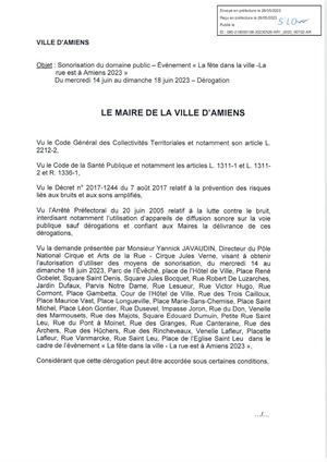 AR1-2023-00702 Arrête De Sonorisation Du Domaine Public, Rue Dusevel Et Autres, Pôle National Cirque Et Arts De La Rue, Du 14 Au 18/06/2023