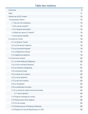 Guide Des Droits Des Salarié(e)s Intérimaires, Chapitré Avec Table Des Matières En Numérique