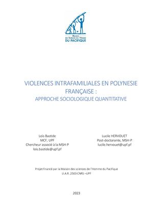 Rapport Approche Quantitative Des Violences Intrafamiliales - Lucile Hervouet et Loïs Bastide - MSH-P