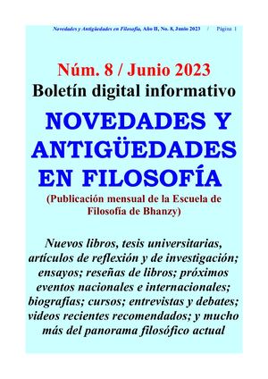 Boletín Digital Informativo Novedades En Filosofía Número 8 (Junio 2023)
