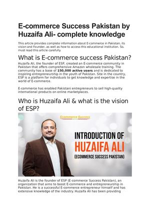 E Commerce Success Pakistan By Huzaifa Ali Complete Knowledge