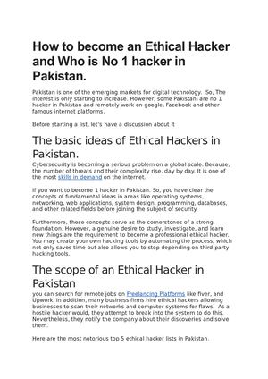 How To Become An Ethical Hacker And Who Is No 1 Hacker In Pakistan
