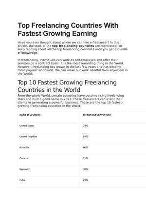Top Freelancing Countries With Fastest Growing Earning
