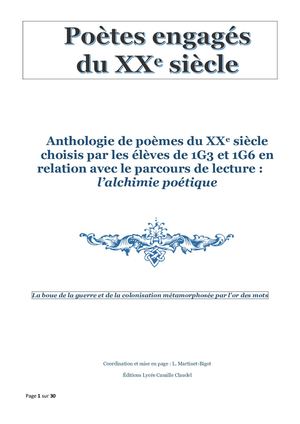 Anthologie Poésie engagée du XXe s 1G3 & 1G6 Lycée Camille Claudel