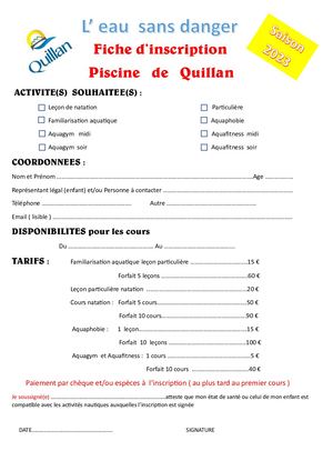 Fiche Inscription L Eau Sans Danger Vierge 2023