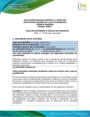 Guia De Actividades Y Rúbrica De Evaluación Unidad 2 Reto 3 El Rol Para Aprender