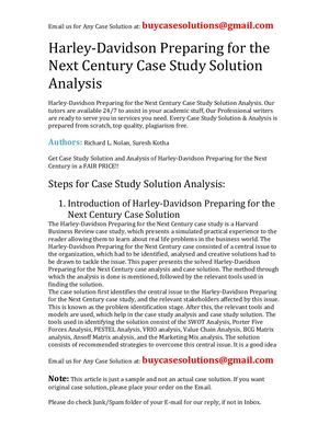 Harley Davidson Preparing For The Next Century Case Study Solution Analysis