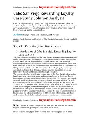 Cabo San Viejo Rewarding Loyalty Case Study Solution Analysis