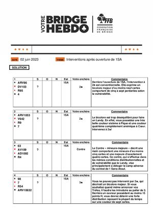 66. Solution Votre Bridge Hebdo Avancé 02 06 2023