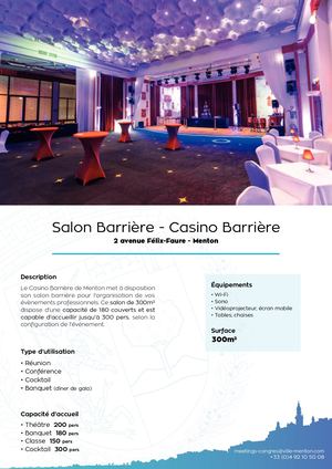 Fiche technique : Salon Barriere  - Espace Congrès (Menton)