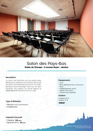 Fiche Technique : Salon Des Pays Bas - Espace Congrès (Menton)