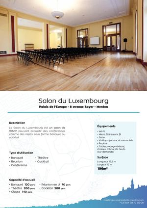Fiche technique :  Salon Du Luxembourg - Espace Congrès (Menton)