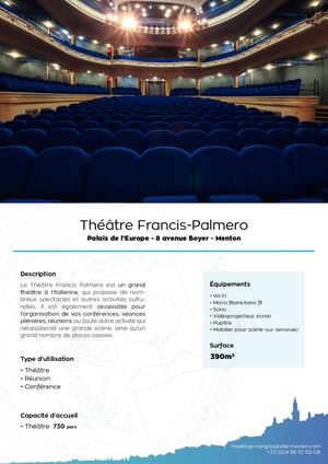 Fiche technique : Theatre Francis Palmero - Espace Congrès (Menton)