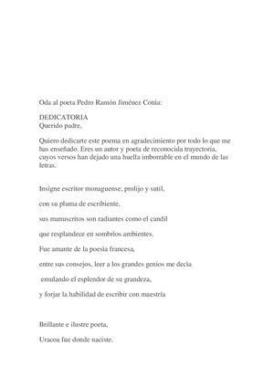 Oda Al Poeta Pedro Ramón Jiménez Cotúa