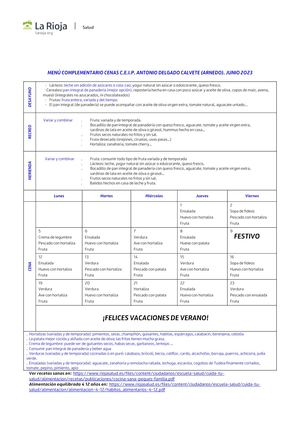 Menú Cenas Antonio Delgado Calvete (Arnedo) Junio 2023