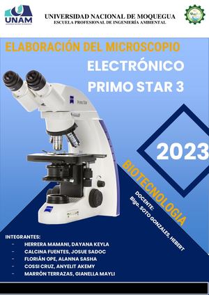 Informe Elaboración De Maquetas de Microscopio Electronico Primo Star 3  y MIcroscopio electronico de Barrido EVO 15