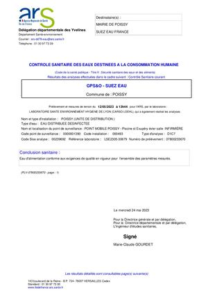 Analyses d'eau - 12/05/2023