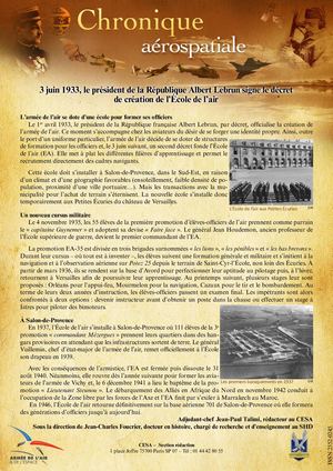 3 Juin 1933 Création de l'École de l'air