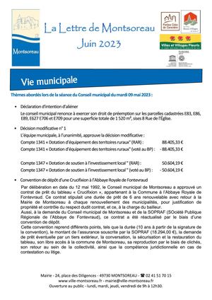 Lettre de Montsoreau - Juin 2023