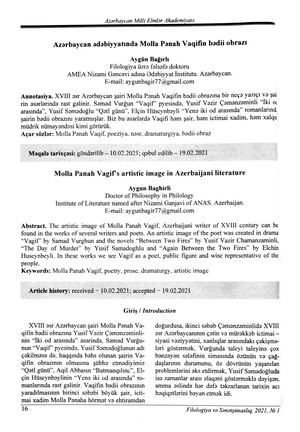 Azərbaycan ƏDəbiyyatında Molla Pənah Vaqifin Bədii Obrazı
