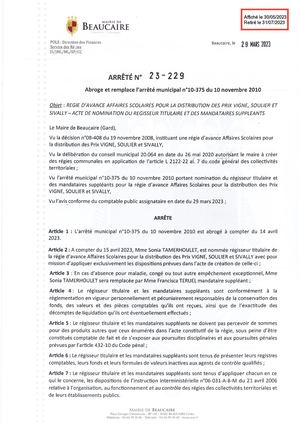 Fichier Parution Arrêtés 23 229 à 23 234 Du 30 05 2023